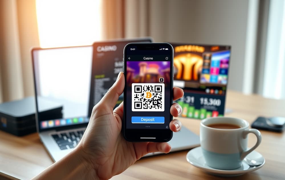 Person som skanner QR-kode for Bitcoin-innskudd på et nettcasino