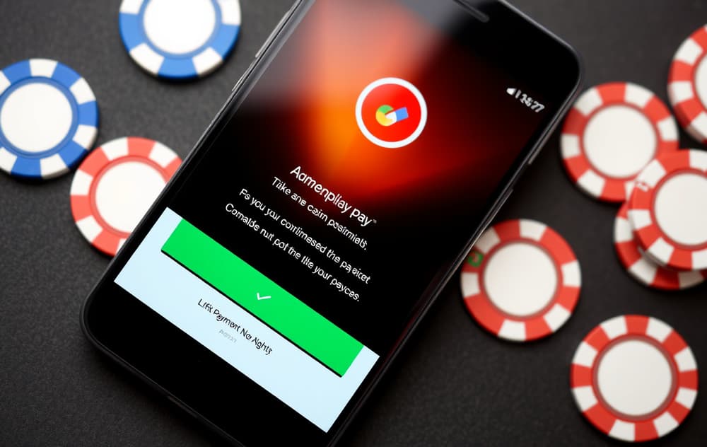 Google Pay betaling bekreftet på mobil med casino-logo
