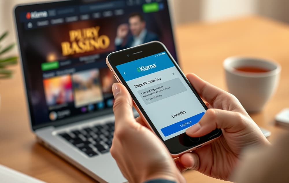 Person som bruker Klarna-appen for å sette inn penger på et nettcasino