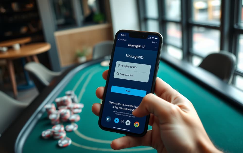 Smarttelefon med BankID-godkjenning på et nettcasino