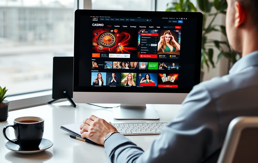 En person som sammenligner casinoer på en dataskjerm