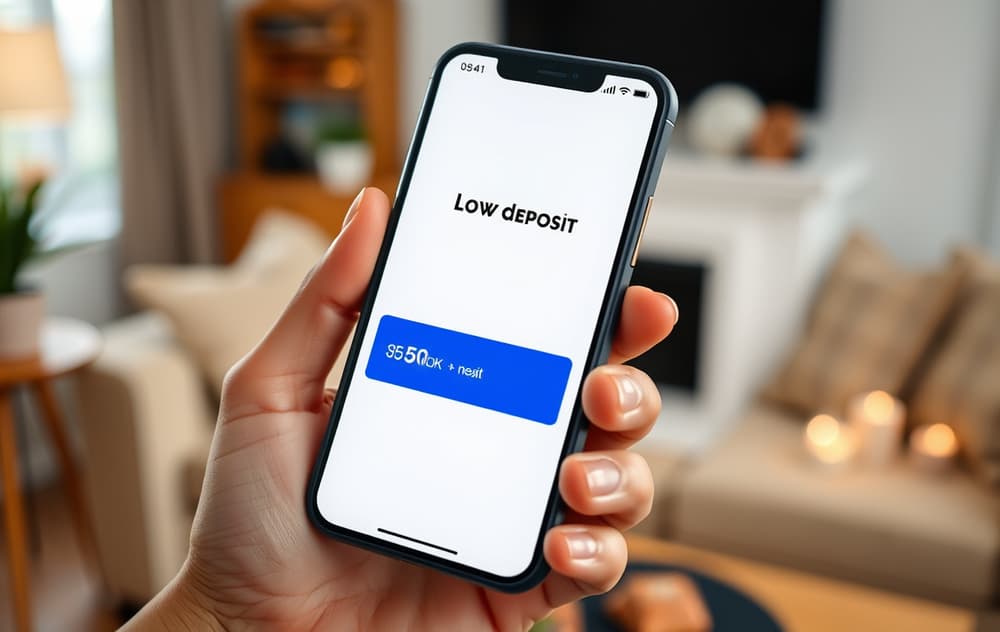 Person med mobiltelefon som viser lavt innskudd på et casino